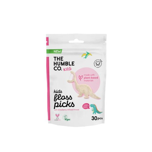 The Humble kids floss picks dinosauří párátka s jahodovou příchutí 30 ks