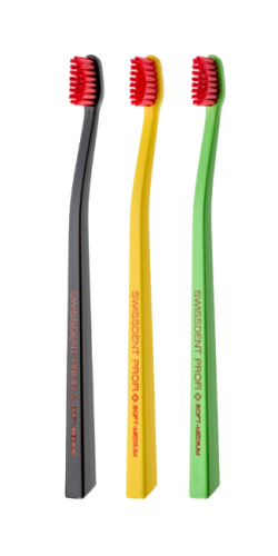 Swissdent Colours zubní kartáček soft-medium 2+1 DAVOS (černá, žlutá, zelená)
