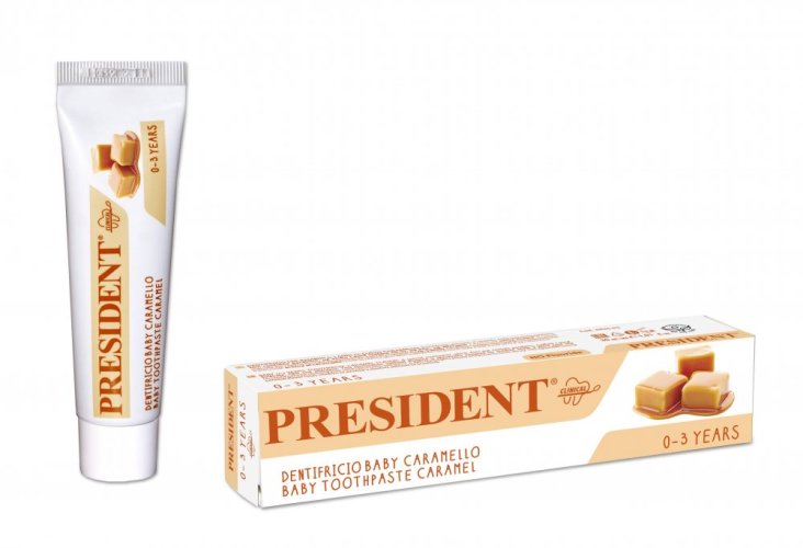 PresiDENT Baby dětská zubní pasta, příchuť karamel 0-3 roky 30 ml