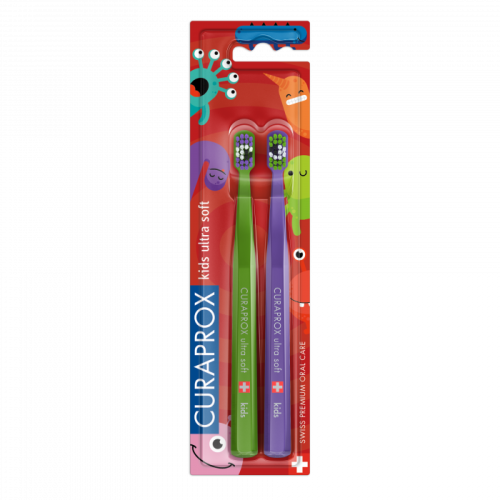 Curaprox CS kids LITTLE BACTERIAS, dětský kartáček, 4-12 let 2ks
